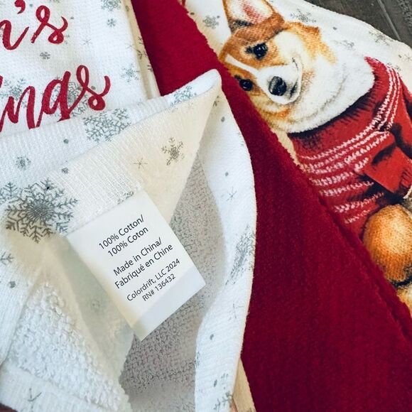 Corgi Dog Christmas Holiday Season’s Greetings 3-pc Dish Towels - Picture 2 of 2